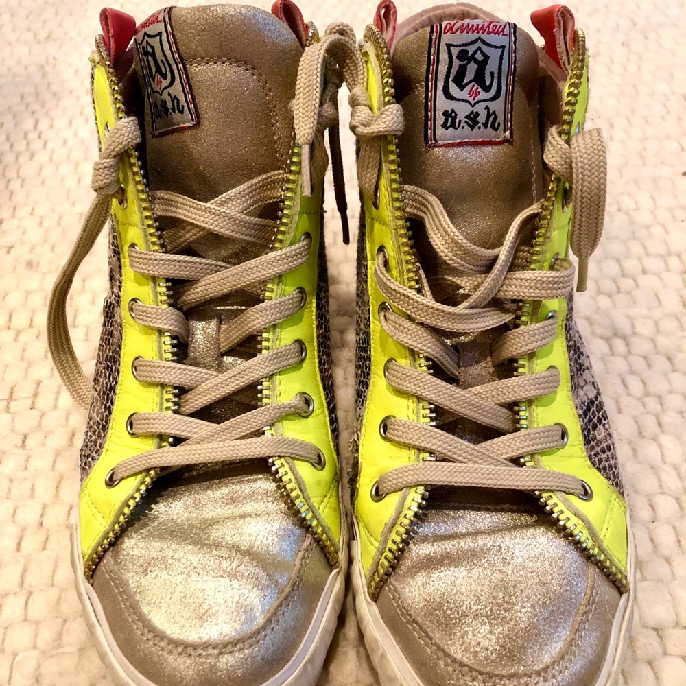 ASH Gold/Snakeskin Hightop Sneakers